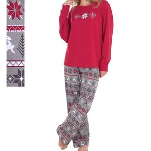 Pajamagram women’s Nordic fair isle red gray long sleeve set Christmas sz medium